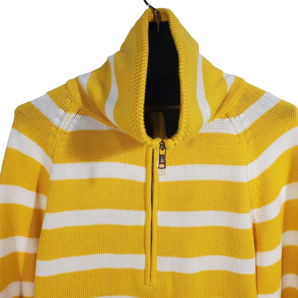 LRL Lauren Jeans Co Knit Sweater Stripes 1/2 Zip Nautical Sailor Coastal Navy - Picture 2 of 5